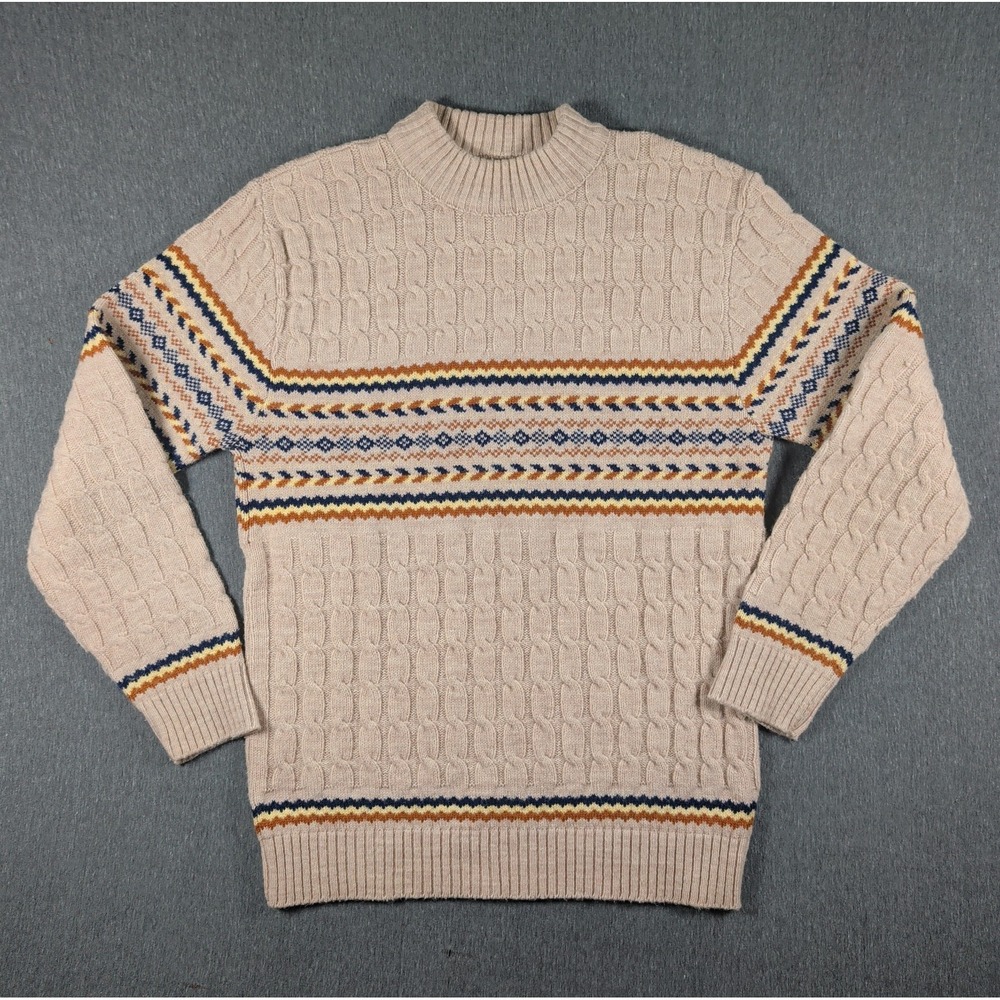 Vtg Fair Isle Knit LORD JEFF Sweater Mens M Beige Blue Wintuk Orlon USA Stripes - Picture 2 of 7